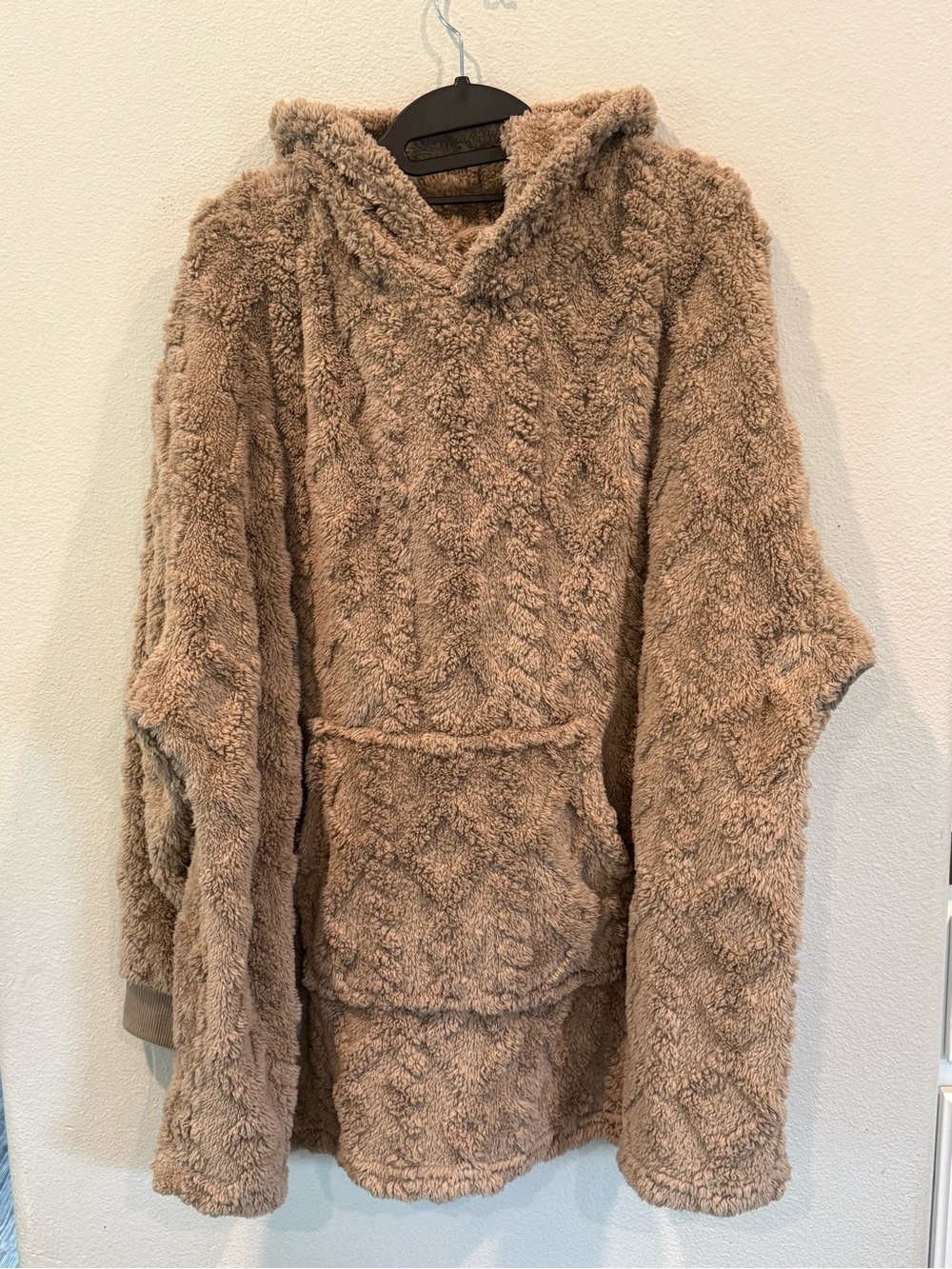Jaclyn New York L/XL Sherpa Fleece Pullover Tan Teddy Soft Cozy Plush Hoodie